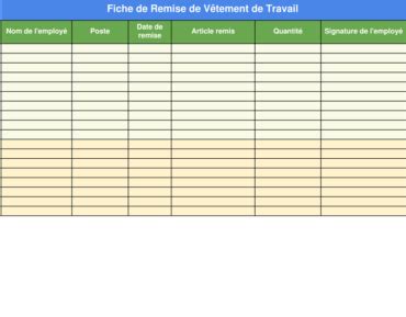 fiche de remise de vetement de travail